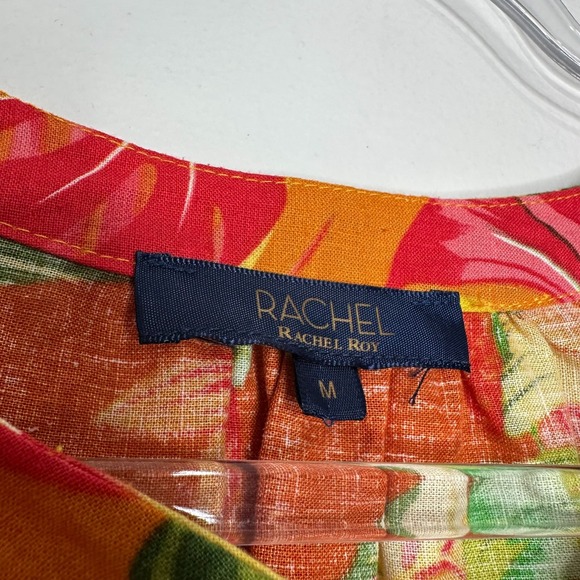 Rachel Roy Linen Blend Top Size M Floral‎ Tropical Colorful Beaded Tassels - Picture 3 of 11
